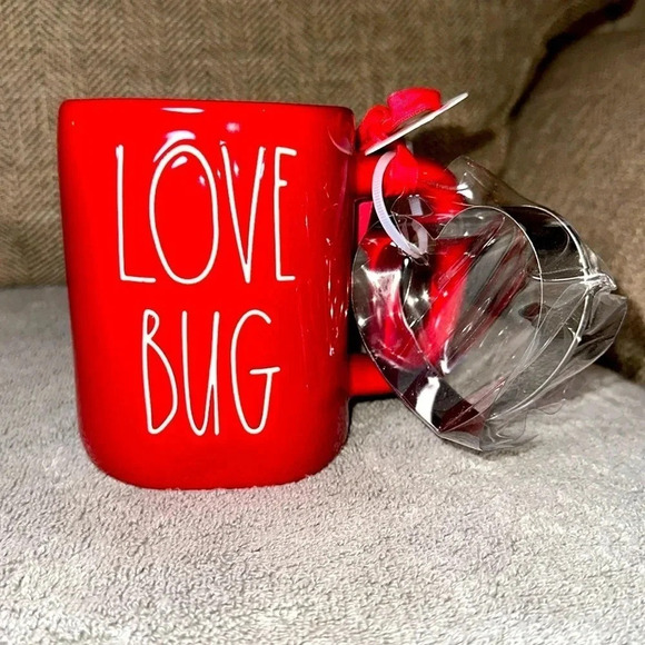 Rae Dunn Other - NWT Rae Dunn Red Ceramic LOVE BUG Mug Cup Cookie Cutter Heart Velvet Ribbon 2pc